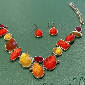 Premier Elegant Red and Yellow Gemstone Necklace and Earring Set